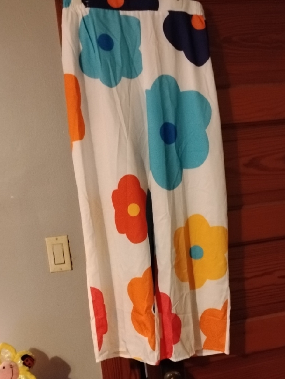 White Floral Wide-Leg Pants with Bright Blooms Never Worn
